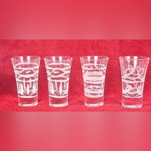 Clear Etched Glass Flared Liquor Shot Glasses Luminarc Geometric Vtg. Set Of 4